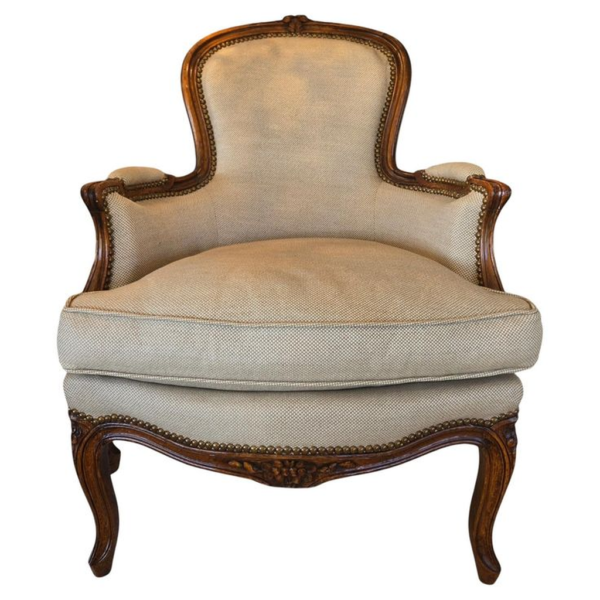 Classic French Style Beige Linen Sofa with Wood Frame