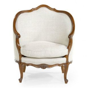 Classic French Style Beige Linen Sofa with Carved Wood Frame
