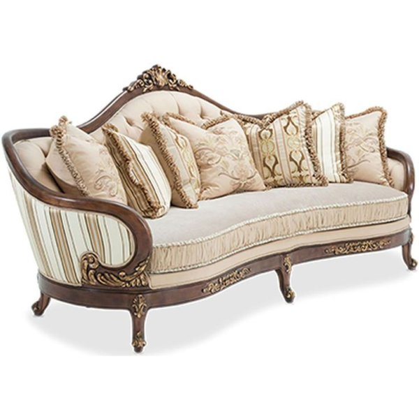 Classic French style beige sofa with wood frame