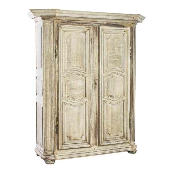 Classic French style beige wood wardrobe with carved doors