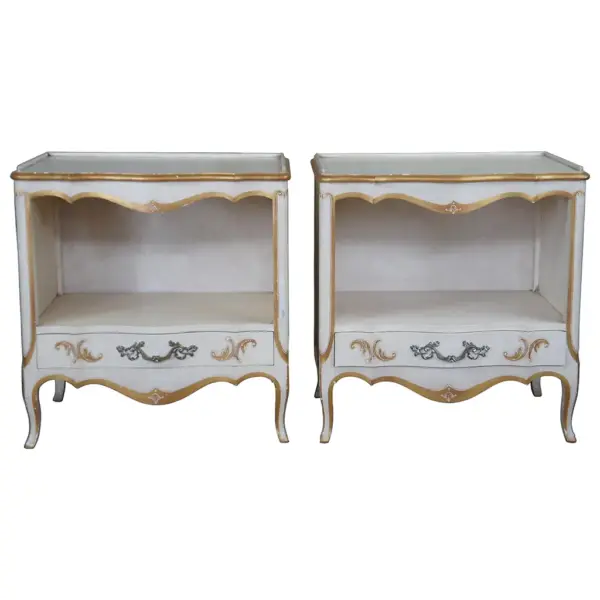 Classic French bedside table Wood with White Finish