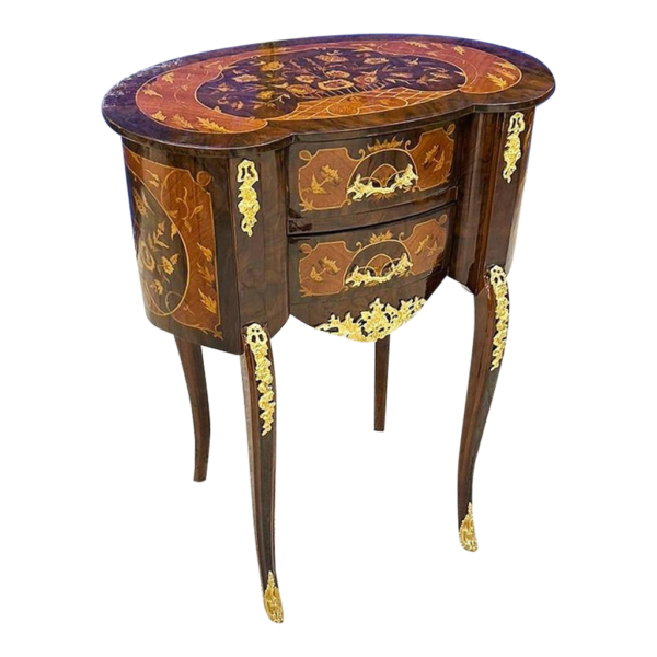 Classic French nightstand with gold marquetry details