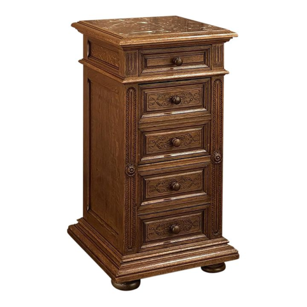 Classic French nightstand with marble top, wood nightstand