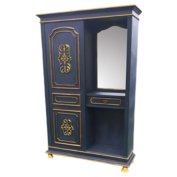 Classic Navy Blue and Gold Armoire with Mirror