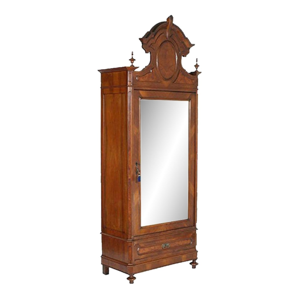 Classic Style Brown Wood Armoire with Mirror and Drawer