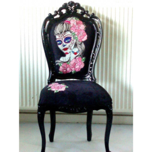 Classic Style Black and Pink Floral Dining Chair