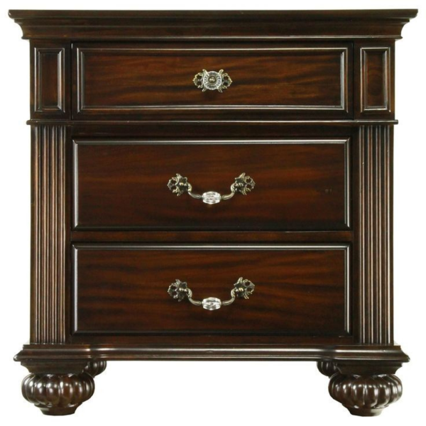 Classic Style Mahogany Wood Nightstand with Three Drawers