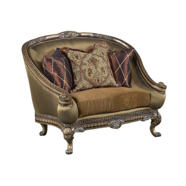 Classic Style Gold and Brown Sofa with Velvet Upholstery
