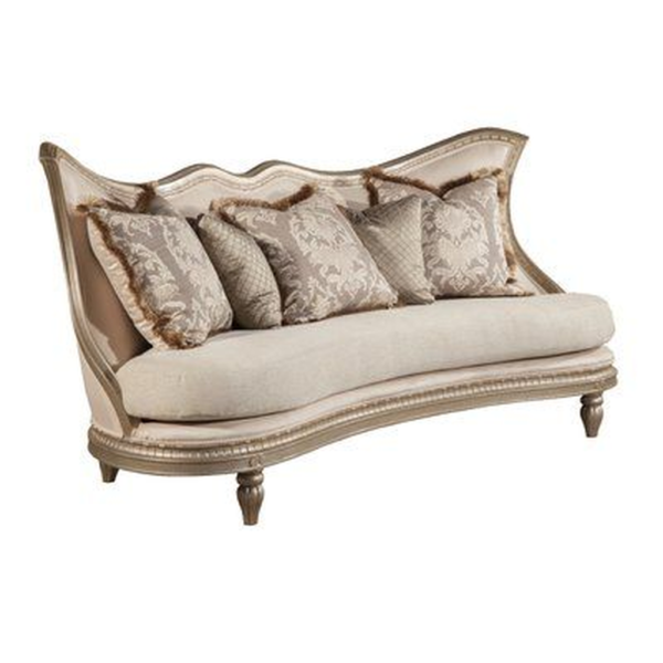 Classic Style Sofa Linen Upholstered Beige Gold