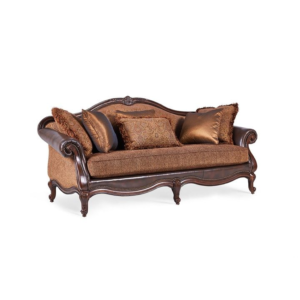 Classic Brown Sofa with Wood Frame and Leather Accents