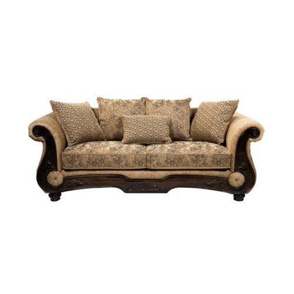 Classic Style Sofa with Floral Pattern and Carved Wood Frame