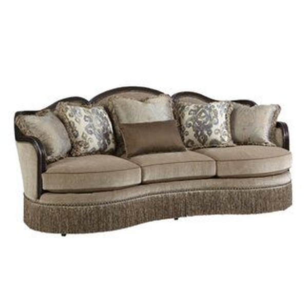 Classic Style Beige and Brown Sofa with Wood Frame