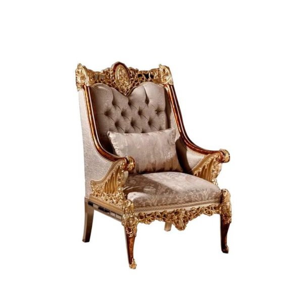 Classic Style Beige and Gold Sofa with Tufted Back