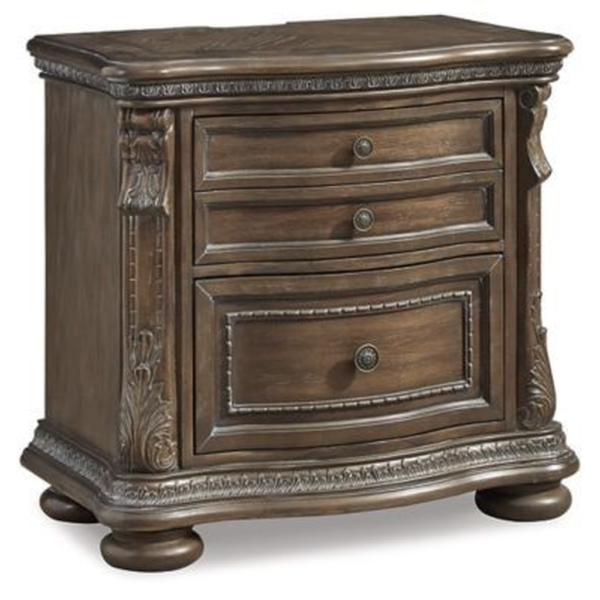 Classic Style Wood Nightstand with Carved Design, Brown Finish, Daabadi Furniture supplier