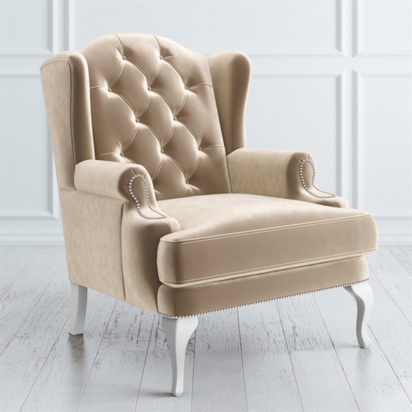 Beige Classic Wingback Sofa with Tufted Upholstery