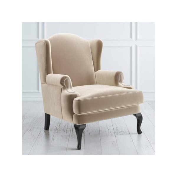 Beige Velvet Wingback Sofa with Classic Design