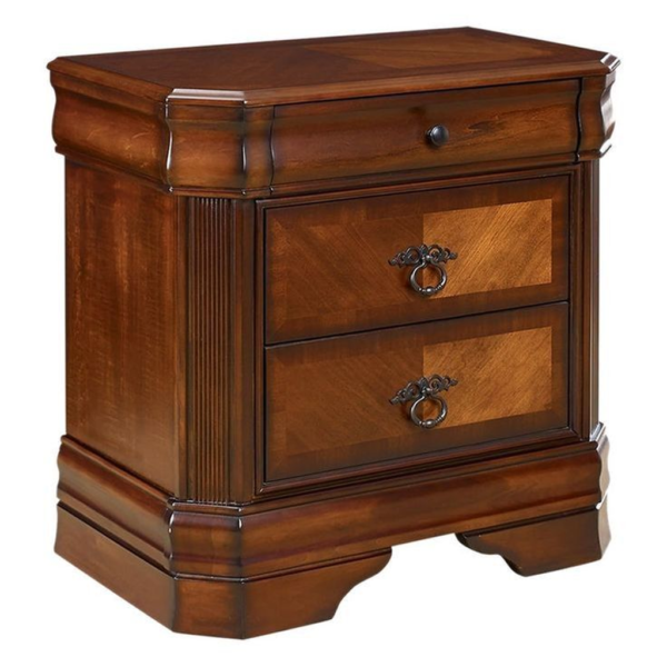 Classic Style Bedside Table Wood Brown Finish