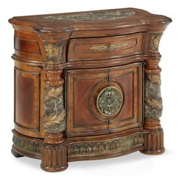 Classic Wood Nightstand with Intricate Carvings