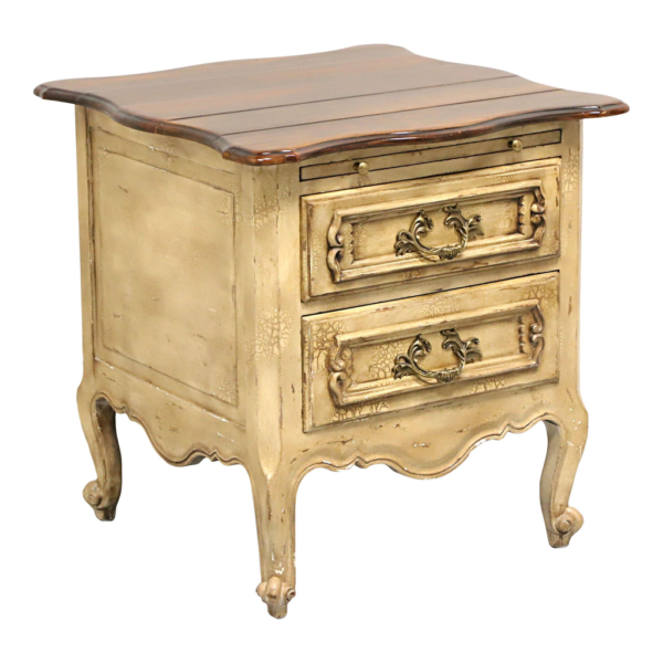 Classic bedside table with wood construction and beige finish