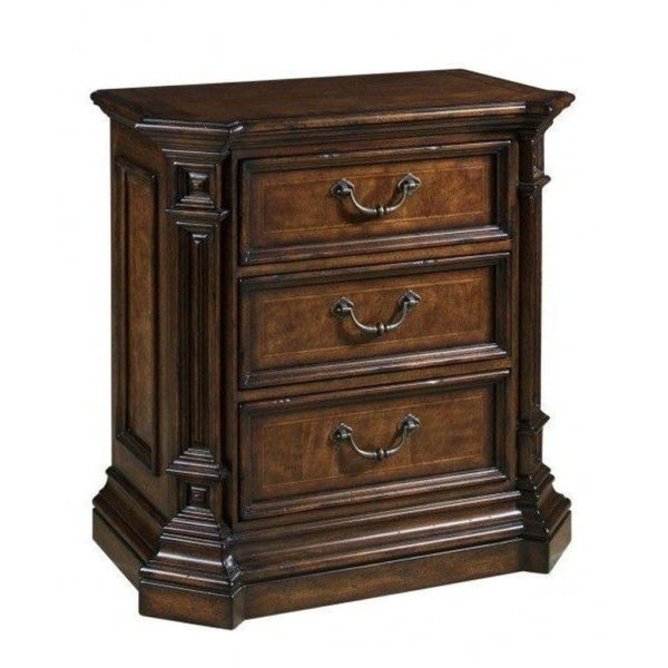 Classic brown wood nightstand with three drawers