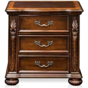 Classic brown wood nightstand with three drawers