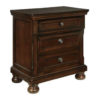 Classic brown wooden bedside table with drawers