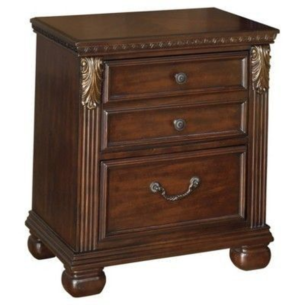 Classic brown wooden bedside table with drawers