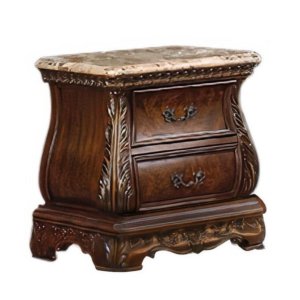 Classic brown wooden bedside table with marble top, Daabadi Furniture supplier