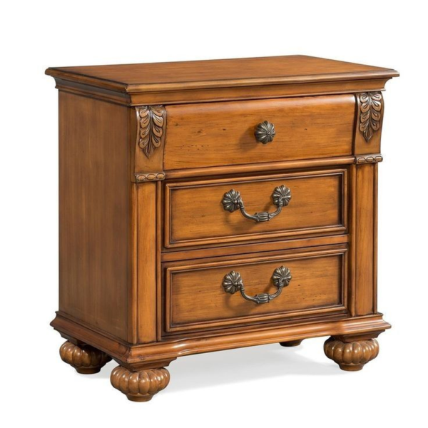 Classic carved wooden nightstand with drawers