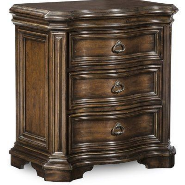 Classic dark wood nightstand with three drawers