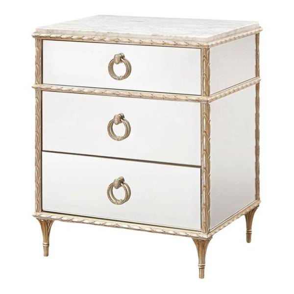 Classic mirrored nightstand with marble top