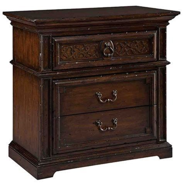 Classic wooden bedside table with antique carving