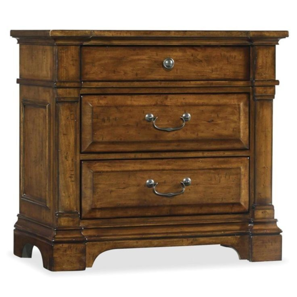 Classic wooden nightstand with three drawers.