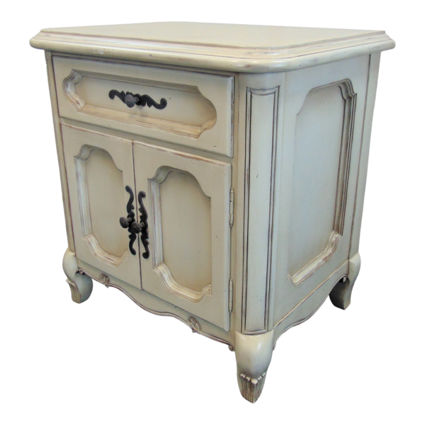 Cream French Provincial bedside table with drawer and cabinet