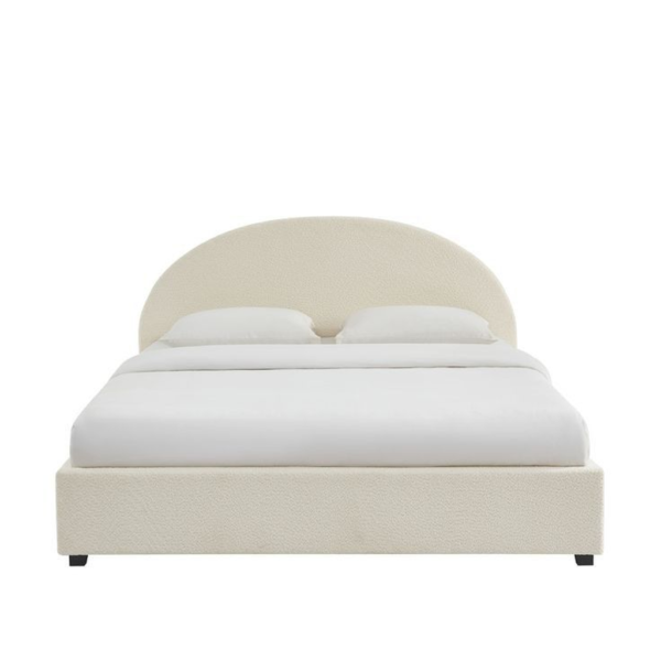 Cream upholstered Mid-Century Modern bed