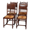 Dark brown leather dining chair with wood frame and rush seat