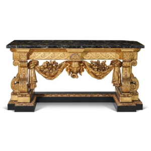 Neoclassical dining table with marble top and gold finish, a Daabadi Furniture supplier product