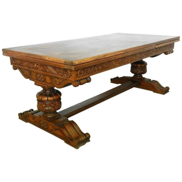 Antique Style Dining Table Brown Wood Carved