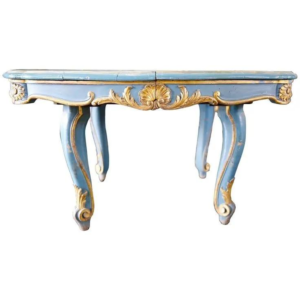 Victorian Era Dining Table Blue and Gold Wood