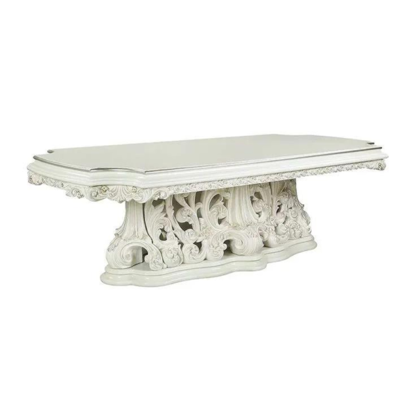 White Rococo Dining Table with Ornate Carvings