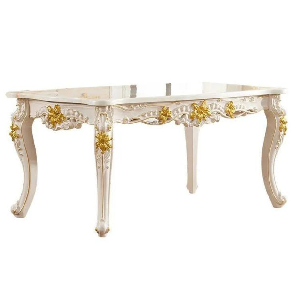 Baroque Era Cream Wood Dining Table with Gold Leaf