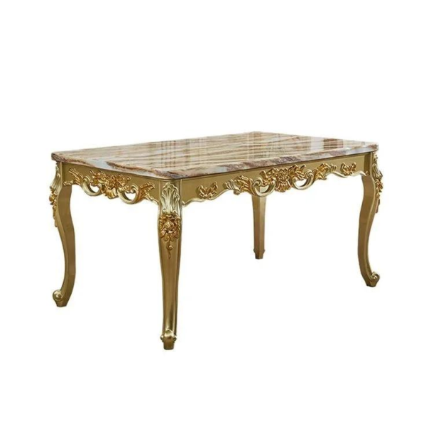 Baroque Style Dining Table with Marble Top and Gold Finish