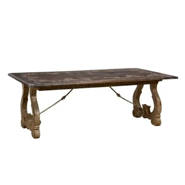 Antique Style Wood Dining Table Distressed Brown Finish