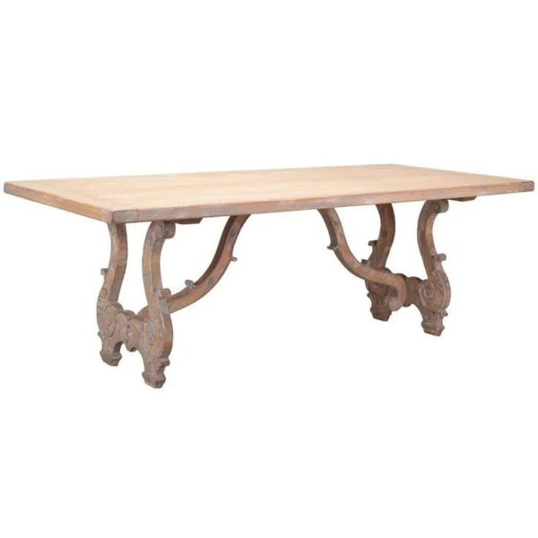 Antique Spanish Style Wood Dining Table with Ornate Base