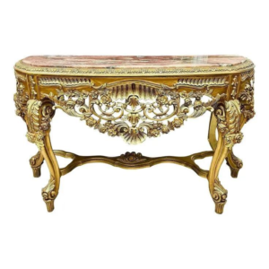 Baroque Style Gold Dining Table with Marble Top