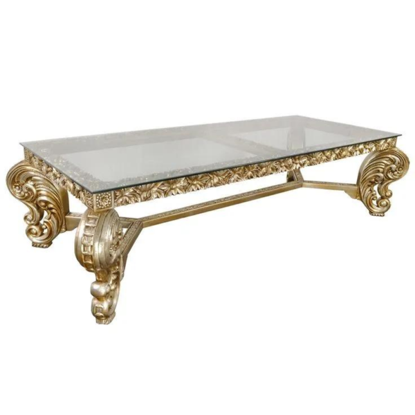 Baroque Style Glass Top Dining Table Gold Finish