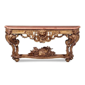 Baroque Dining Table with Golden Wood and Marble Top