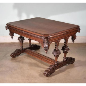 Renaissance Style Carved Wood Dining Table Antique Brown Finish