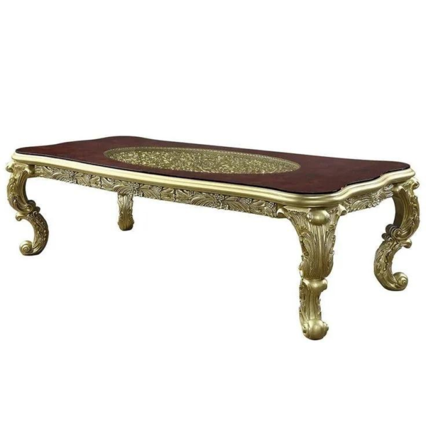 Vintage dining table with wood and gold accents