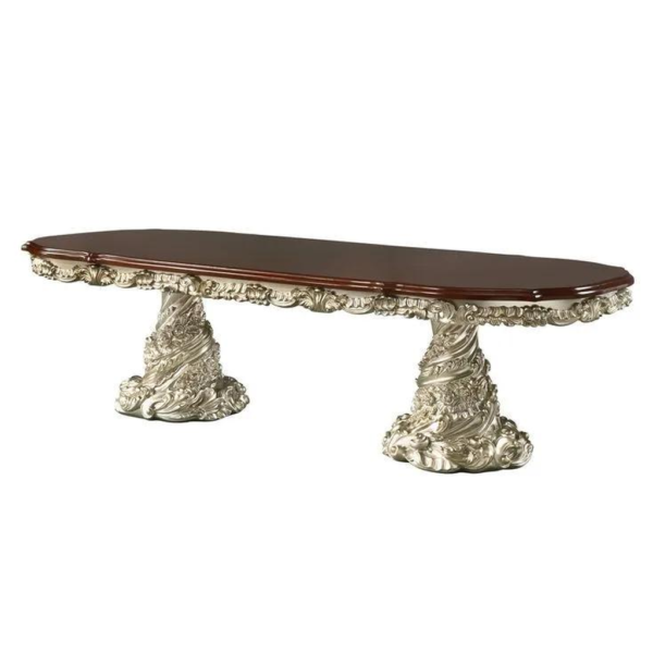 Victorian Era Dining Table, Dark Brown Wood, Silver Legs